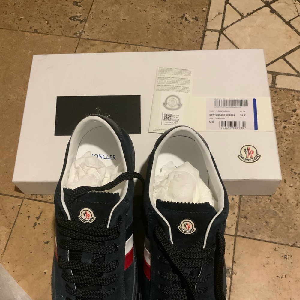 Moncler Monaco Scarpa Navy Suede Lace Up Shoes size 41 shoes US size 8